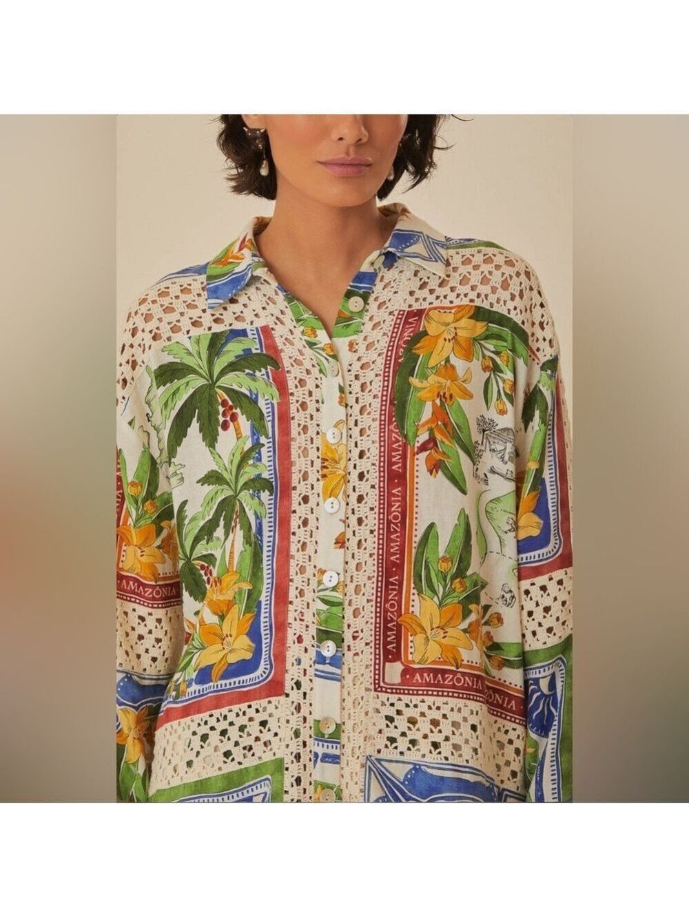 Farm Rio Tropical Destination Crochet Shirt - Picture 6 of 8